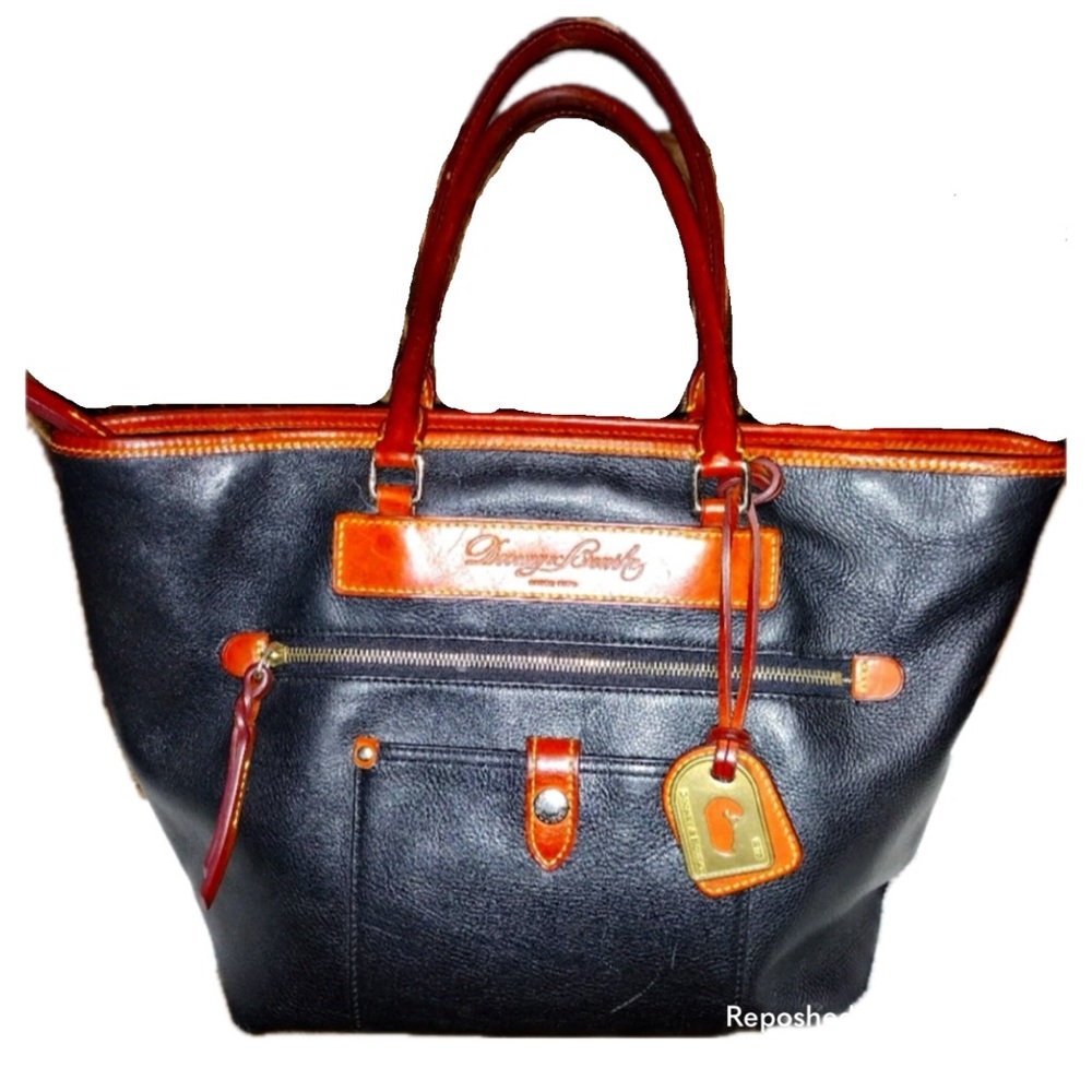 Vintage Dooney & Bourke Florentine leather brass hang tag large tote GUC